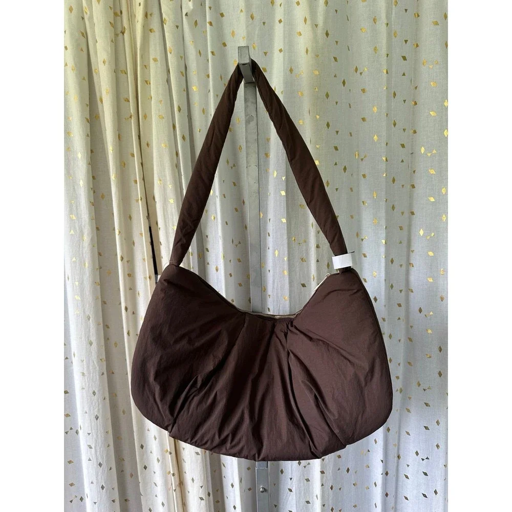By Anthropologie NWT Coco Chocolate Puffy Hobo Nylon Sling Bag In Zip Closure